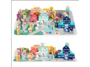 ECO TOYS Edukativne drvene kocke CITY set sa podlogom 121kom 18