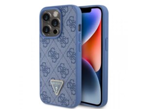 Guess Maska za iPhone 15 Pro LEATHER 4G TRIANGLE STRASS BLUE