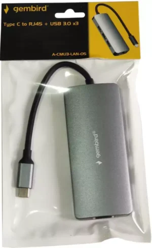 Adapter-konverter USB Tip C 3.1 na RJ45 10/100/1000 + 3 x USB 3.0 Aluminijum Gembird 18