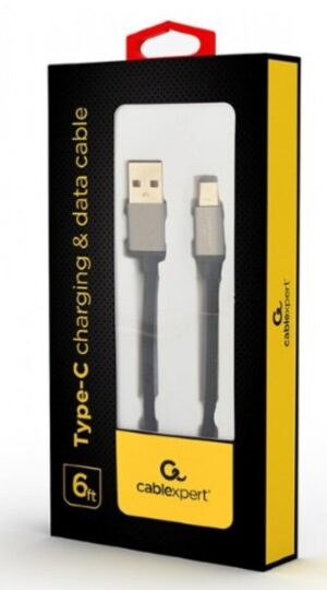 CCB-mUSB2B-AMCM-6 Gembird Cotton braided Type-C USB cable with metal connectors, 1.8 m, black A 18