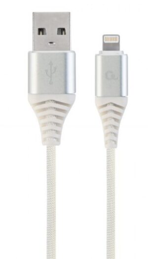 CC-USB2B-AMLM-1M-BW2 Gembird Premium cotton braided 8-pin charging and data cable, 1m, silver/white 18