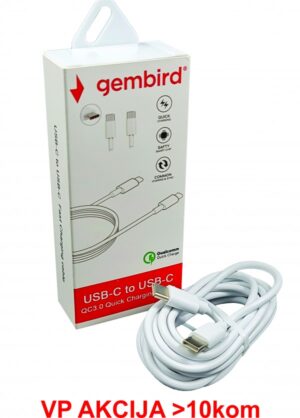 CCP-AMCM-AMCM-1.8M** Gembird USB 2.0 Type-C to Type-C cable (AM/CM), QC3.0, 1.8m WHITE (135) fo 18