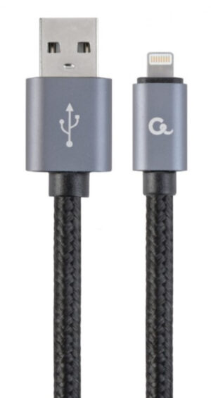 CCB-mUSB2B-AMLM-6 Gembird Cotton braided 8-pin cable with metal connectors, 1.8 m, black, blister