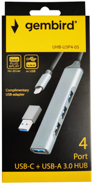 UHB-U3P4-05 ** Gembird HUB Type-C+A to 4*USB3.0 Aluminum ( 819)