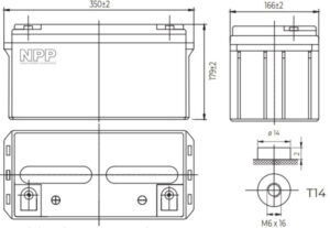 NPP NPG12V-65Ah, GEL BATTERY, C20=65AH, T14, 350*168*179*179, 18,3KG, Light grey 18