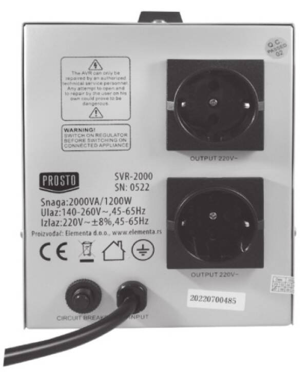 PROSTO stabilizator napona 2000VA SVR-2000