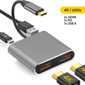 Adapter Type C na HDMIx2 PD USB3.0 4 u 1 sivi 18