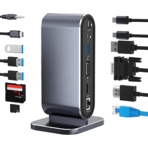 Adapter Type C na LAN Gb, SD card, TF, PD, Type C, 4xUSB 3.0, Audio, HDMI i VGA 12 u 1 sa postoljem 18