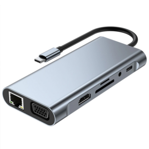 Adapter Type C na LAN Gb, SD card, TF, Type C, 3xUSB 3.0, Audio, HDMI i VGA 10 u 1 20cm kabl 18