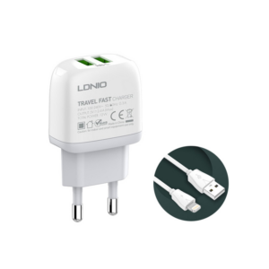 Kucni punjac LDNIO A2219 2xUSB 5V 2.4A 12W sa iPhone lightning kablom beli 18