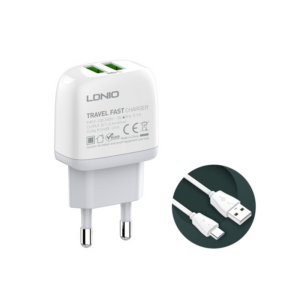 Kucni punjac LDNIO A2219 2xUSB 5V 2.4A 12W sa Type C kablom beli 18