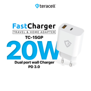 Kucni punjac Teracell Evolution TC-15GP, QC 3.0, PD 3.0, 20W sa PD iPhone lightning kablom beli CE 18