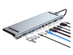 E-GREEN Adapter USB 3.1 tip C (M) – 2 x HDMI + VGA + 3 x USB 3.0 + 2 x tip C + RJ45 (F) + SD/TF + PD 100W (12 u 1)