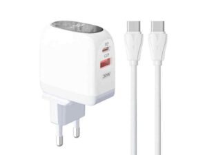 LDNIO A2522C 30W Kućni punjač sa LED ekranom i USB-C na USB-C kablom 18