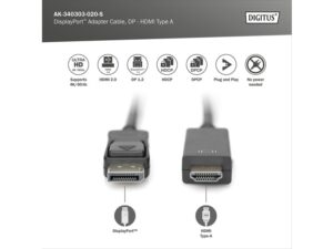 DIGITUS Kabl Display port 1.2 na HDMI2.0 4K 2m crni