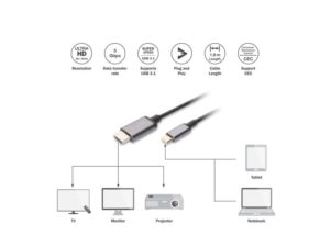 DIGITUS Kabl USB Tip C na HDMI 4K 1.8m crni