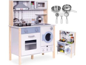 ECO TOYS Drvena kuhinja za decu sa zvukovima, led svetlom,rernom,mašinom i kuhinjskim priborom