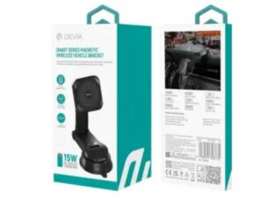 DEVIA Auto držač za mobilni telefon sa bežičnim punjačem, Magnetni, 15W, Crni