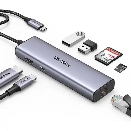 Adapter konverter Tip C 7/1 USB 3.0×2/Ethernet RJ45 /HDMI 4K 30HZ/PD 100W/SD/TF