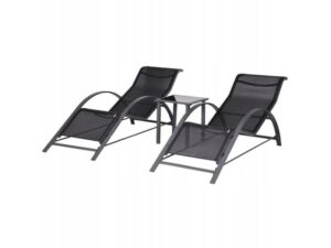 ModernHome Set od 2 ležaljke za baštu sa stolom Black