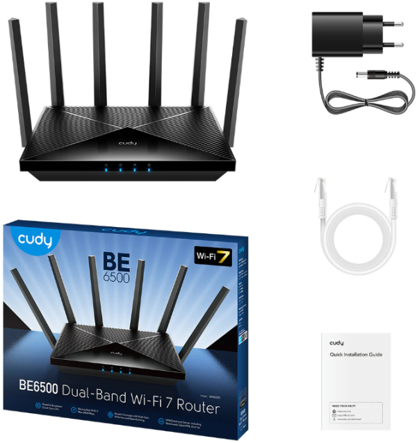 Cudy WR6500H BE6500 2.5G Wi-Fi 7 Router, Broadcom 2 GHz Quad-Core CPU, 6-Stream Dual-Band Wi-Fi 7