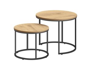 Bolzz Okrugli sto za kafu, 2 komada – hrast / crne nogare