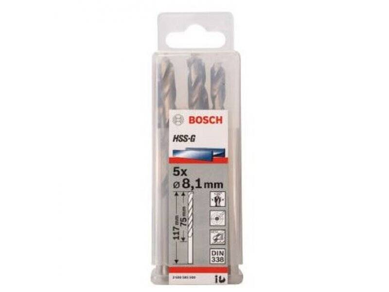 BOSCH Burgija za metal HSS-G, DIN 338 8,1 x 75 x 117 mm pakovanje od 5 komada