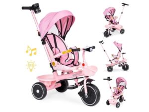 ECO TOYS 2u1 tricikl sa rotirajucim sedistem i sklopivom tendom Pink, ECOTOYS