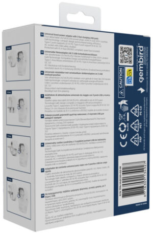 Travel adapter TPA-1A2C20-02-W Gembird Univerzalni 20W
