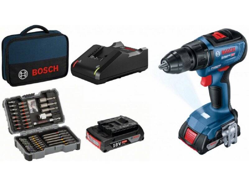 BOSCH GSR 18V-50 + 43 delni set bitova Akumulatorska šrafilica, 2×2.0Ah