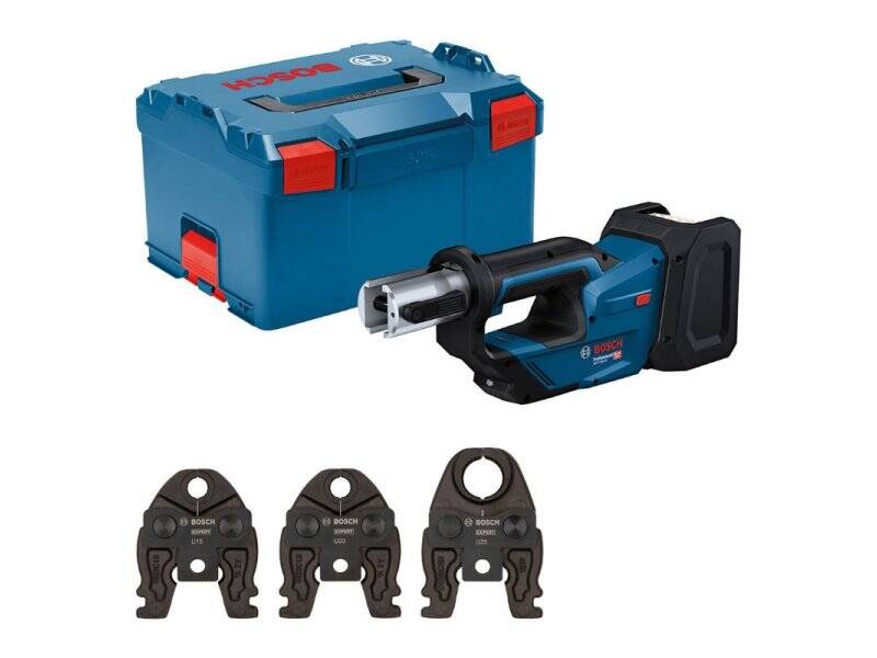 BOSCH plavi alat Akumulatorska presa za cevi GPT 18V-19 Solo, čeljusti U16, U20 i U25, bez baterije i punjača, L-BOXX, 06019M2003