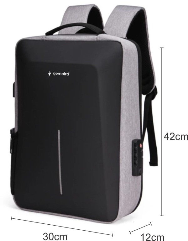 NCC-15-KLB022 Gembird Ranac za laptop 15,6inc 42x30x12cm, USB konektor, brava za zakljucavanje