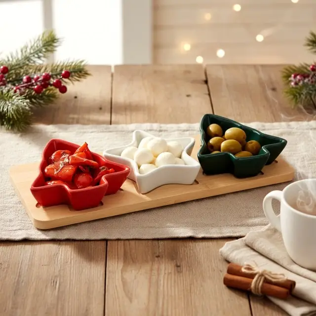 Vilde 139498 – Porcelanske činije sa tacnom – motiv jelke , 4 kom