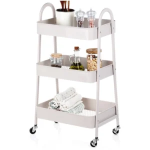 Vilde 568116 – Metalna polica  sa 3 nivoa (bež, 44×31,5×78,5 cm