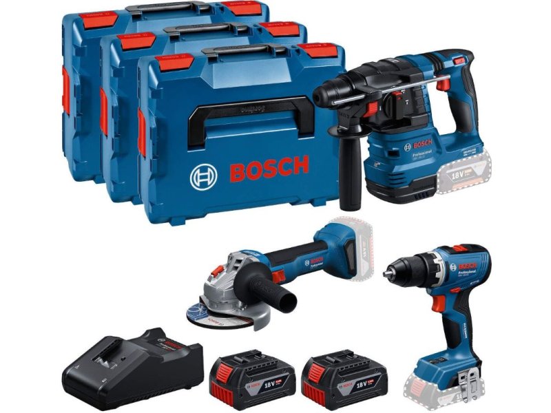 BOSCH plavi alat Akumulatorski set alata GSR 18V-65 + GBH 18V-22 + GWS 18V-8 + 2x GBA 18V 5,0Ah + 3x L-BOXX, 0615A5009G