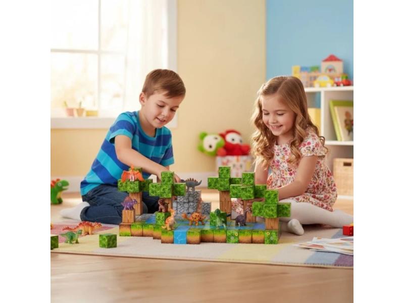 ECO TOYS Set magnetnih kocki za decu -142 dela, kocke i dinosaurisi