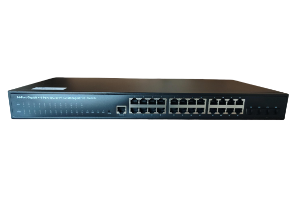 ExeLink SGX2528P upravljivi POE switch 24×10/100/1000 Base-T(POE/POE+), 4x1G/10 GE Base-X SFP+ porta, L2