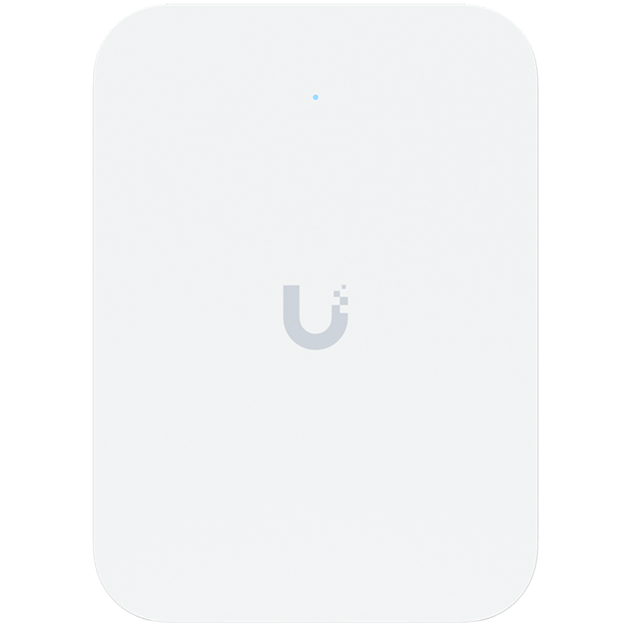 Ubiquiti UniFin U70IW Wall mounted WiFi 7 AP with 4 spatial streams and an integreated 2.5GbE PoE switch desined for hospitality enviorments