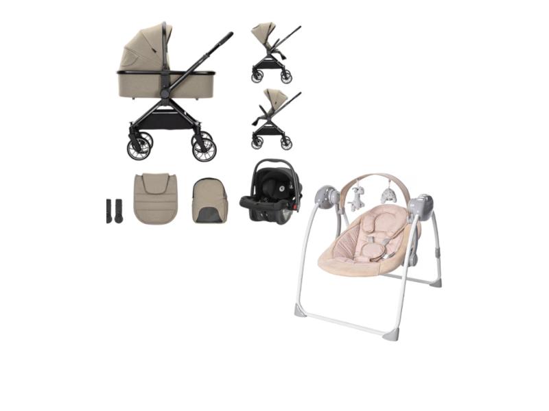 LORELLI BERTONI Kolica za bebe 3u1 Reya Braon + Ljuljaška za bebe Portofino, Roze