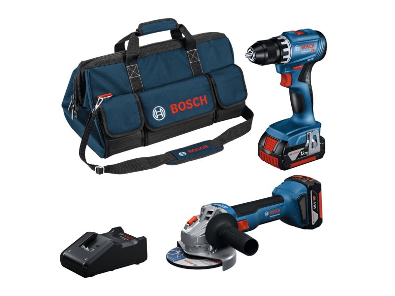BOSCH plavi alat Set alata 18V GSR+GWS+2×4.0Ah+GAL+Mtorba