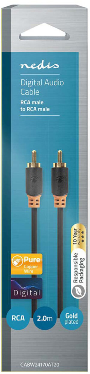 CABW24170AT20, Digitalni audio kabl, RCA muški, Pozlaceni, 2,00 m, Antracit