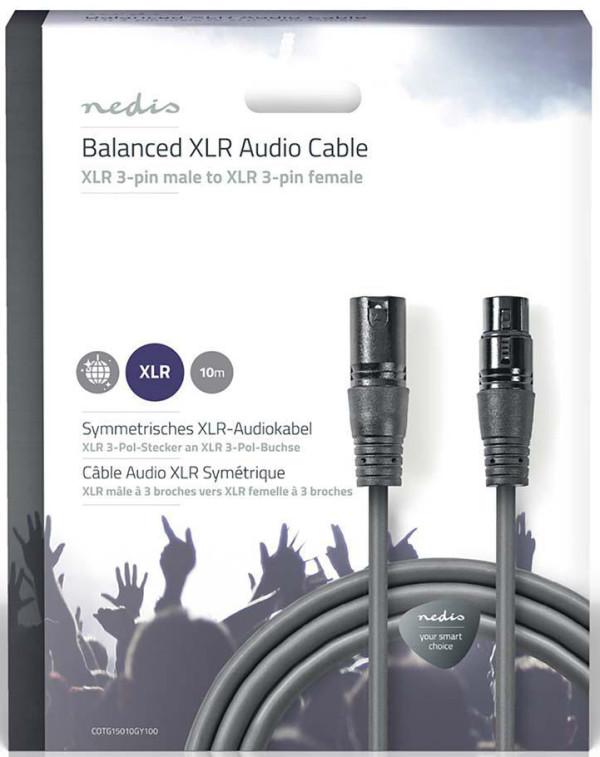 COTG15010GY100, Balansirani audio kabl, XLR 3-pinski muški, XLR 3-pinski ženski, Niklovani, 10,0 m,
