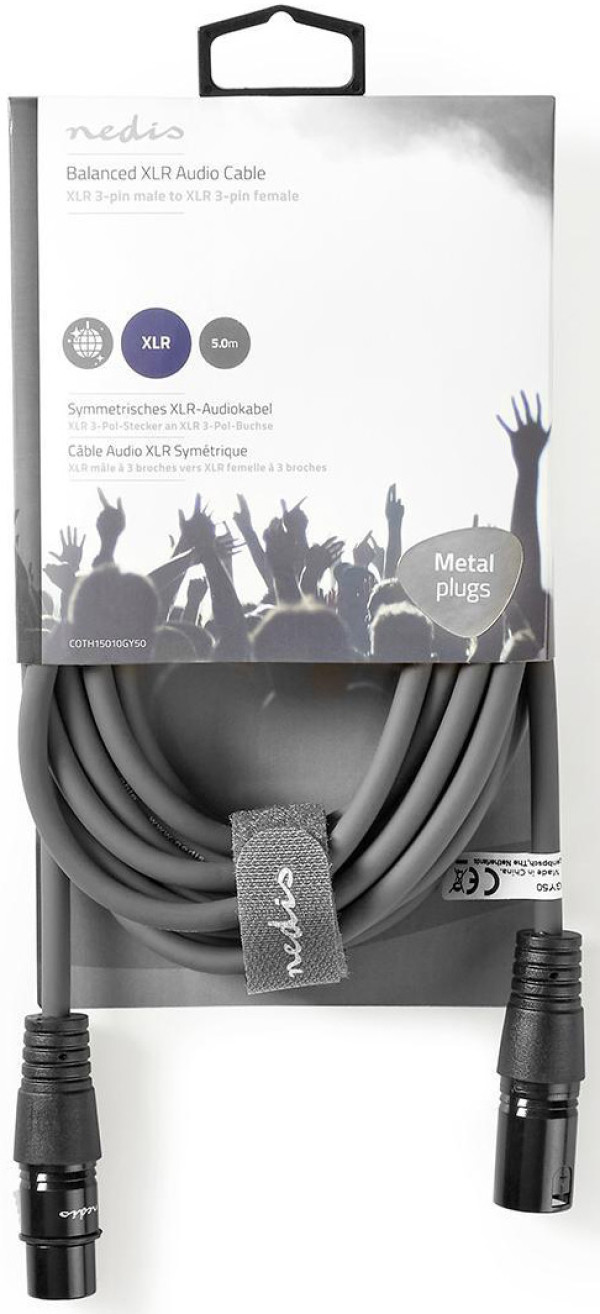 COTH15010GY50, Balansirani audio kabl, XLR 3-pinski muški, XLR 3-pinski ženski, Niklovani, 5,00 m
