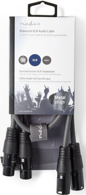COTH15030GY05, Balansirani audio kabl, 2x XLR 3-pinski muški, 2x XLR 3-pinski ženski,Niklovani, 0,5m