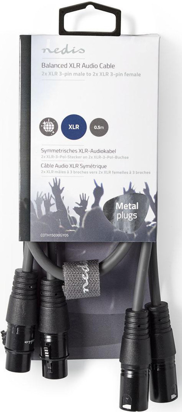 COTH15030GY05, Balansirani audio kabl, 2x XLR 3-pinski muški, 2x XLR 3-pinski ženski,Niklovani, 0,5m