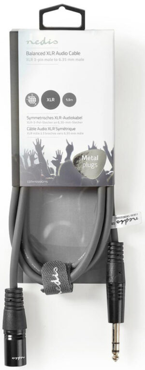 COTH15100GY15, Balansirani audio kabl, XLR 3-pinski muški, 6,35 mm muški, Niklovani, 1,50 m, PVC
