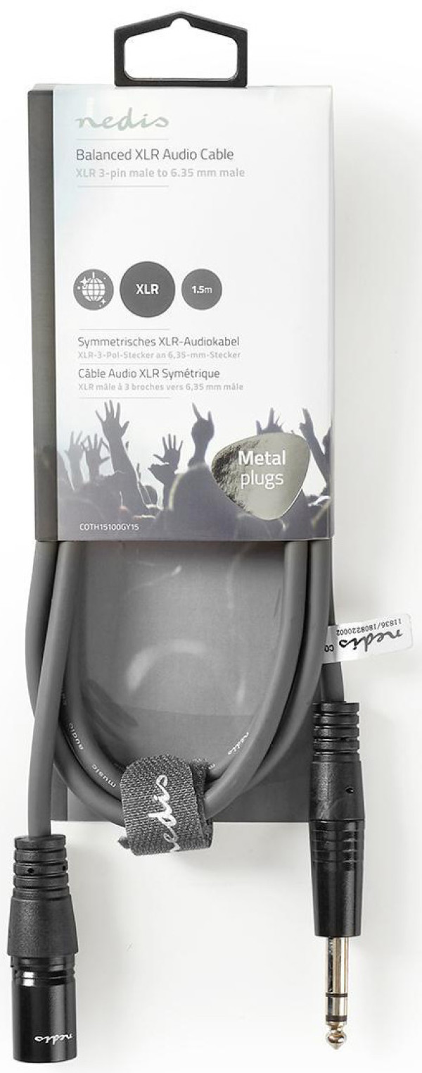COTH15100GY15, Balansirani audio kabl, XLR 3-pinski muški, 6,35 mm muški, Niklovani, 1,50 m, PVC