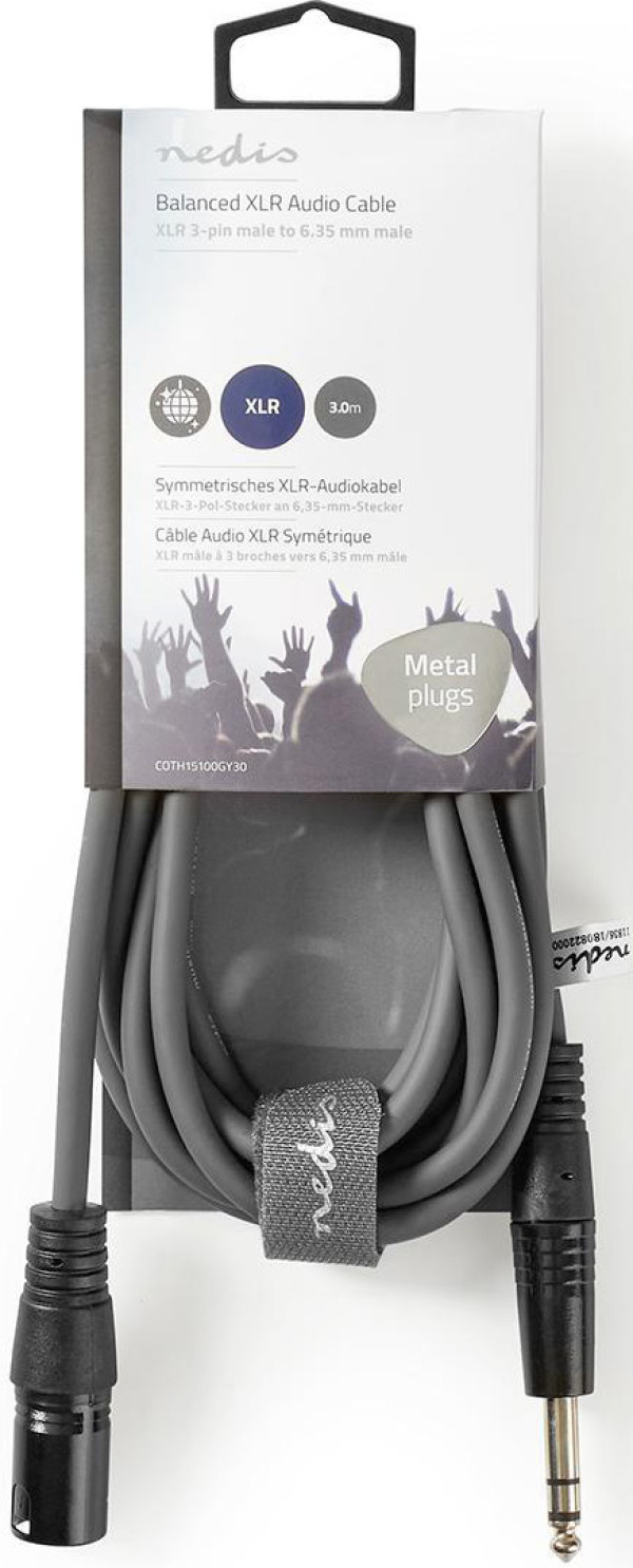 COTH15100GY30, Balansirani audio kabl, XLR 3-pinski muški, 6,35 mm muški, Niklovani, 3,00 m, PVC