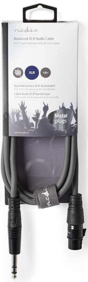 COTH15110GY15, Balansirani audio kabl, XLR 3-pinski ženski, 6,35 mm muški, Niklovani, 1,50 m, PVC
