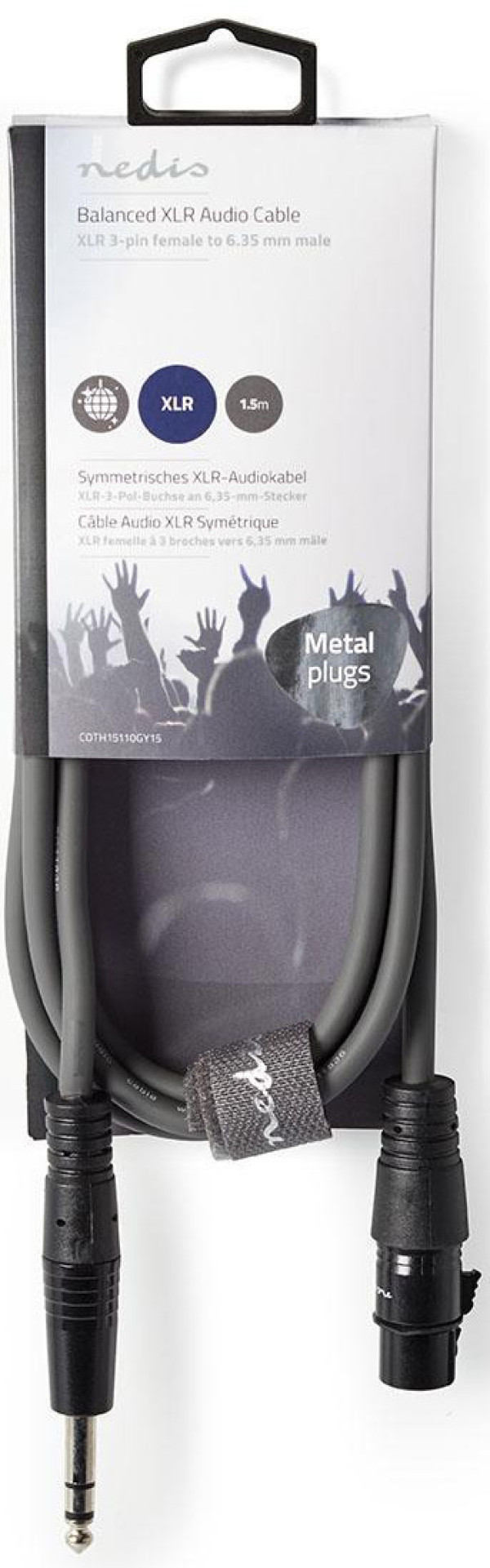 COTH15110GY15, Balansirani audio kabl, XLR 3-pinski ženski, 6,35 mm muški, Niklovani, 1,50 m, PVC